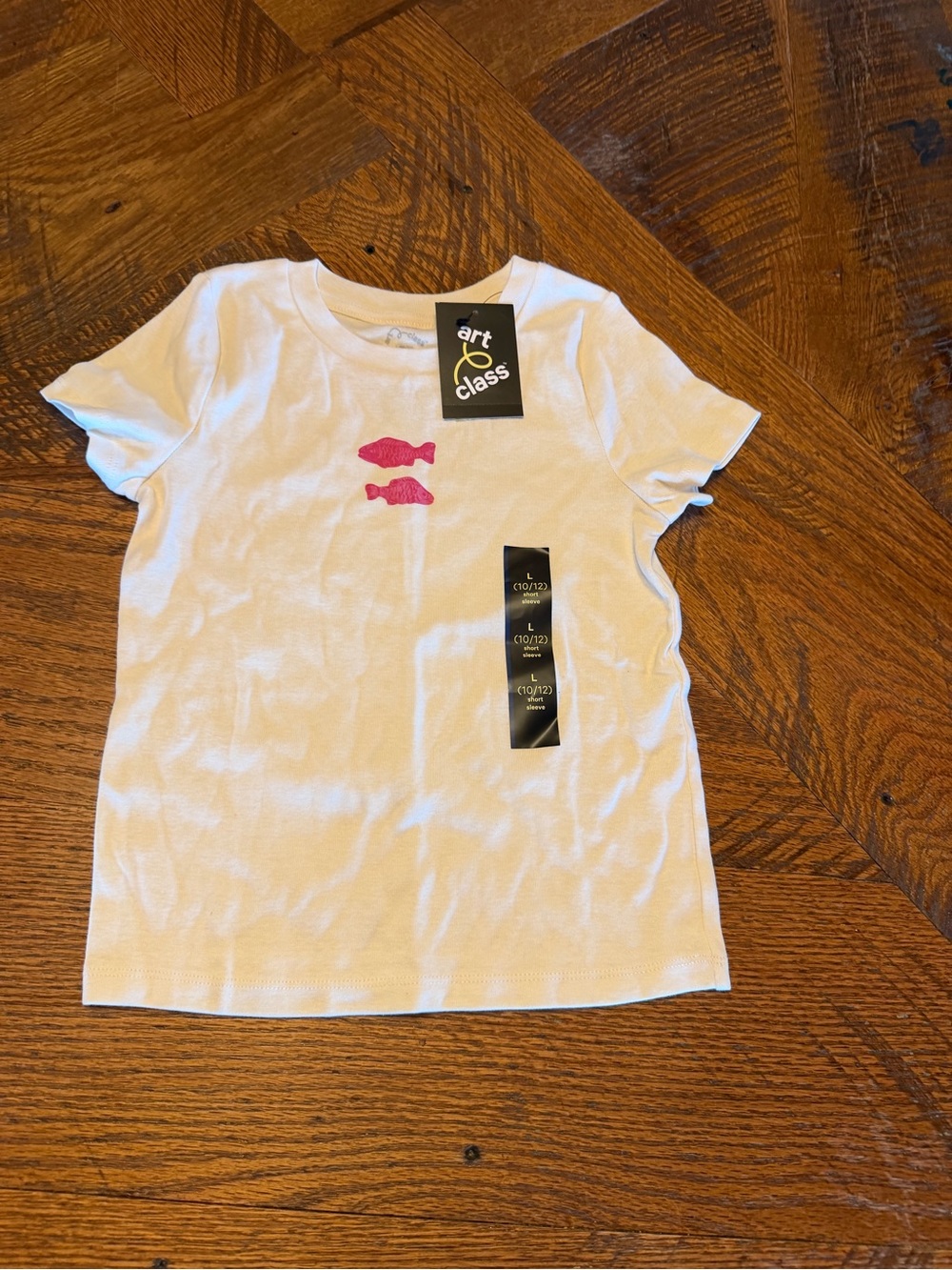 art class White Short Sleeve Tee with Pink Fish Sz 10/12